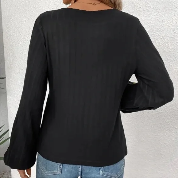 Chic Black Blouse with Colorful Embroidered Sleeves - Picture 3 of 5